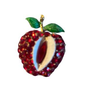 Vintage Apple Pin with Enamel and Rhinestones.      1 3/4”